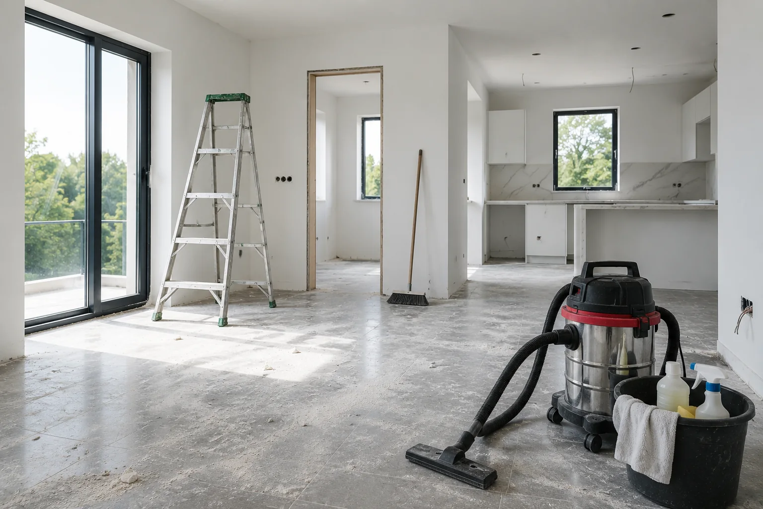 After-builders cleaning equipment in renovated property